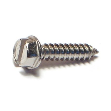 Sheet Metal Screw, #8 X 3/4 In, 18-8 Stainless Steel Hex Head Slotted Drive, 40 PK